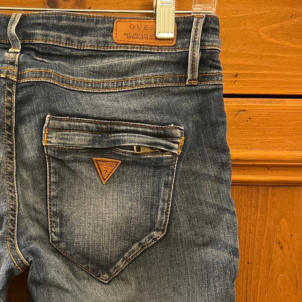 Guess Women's Moto Zip Skinny Jeans Low Rise Size 27 Blue Wash NEW